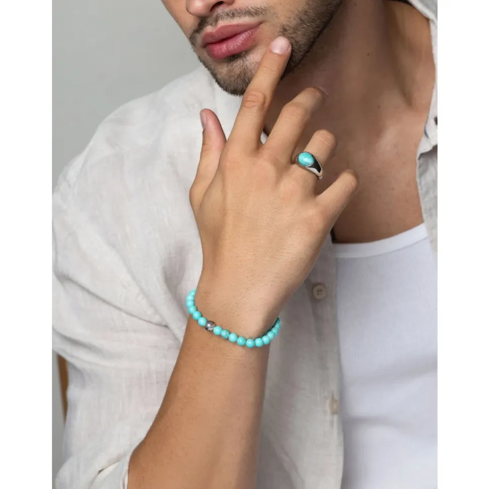 Men's Wristband with Turquoise and Silver