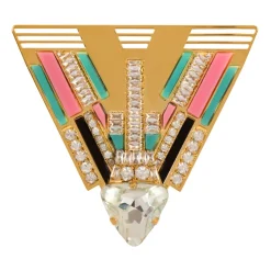 Messing und Kristall Art Deco Brosche