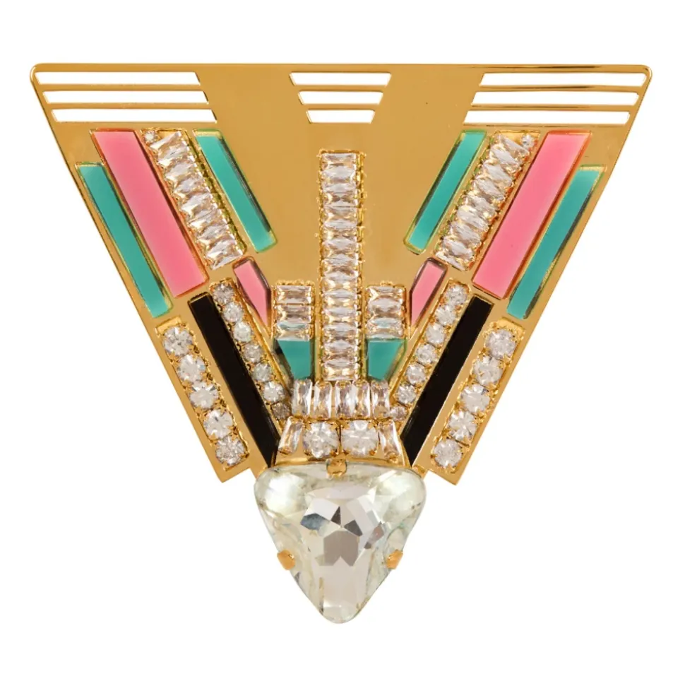 Messing und Kristall Art Deco Brosche