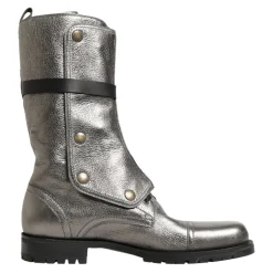 Metallic Leather Buckle Combat Boots