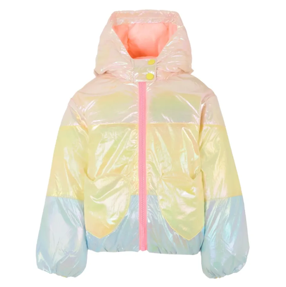 Metallic Steppdaunenjacke mit Kapuze