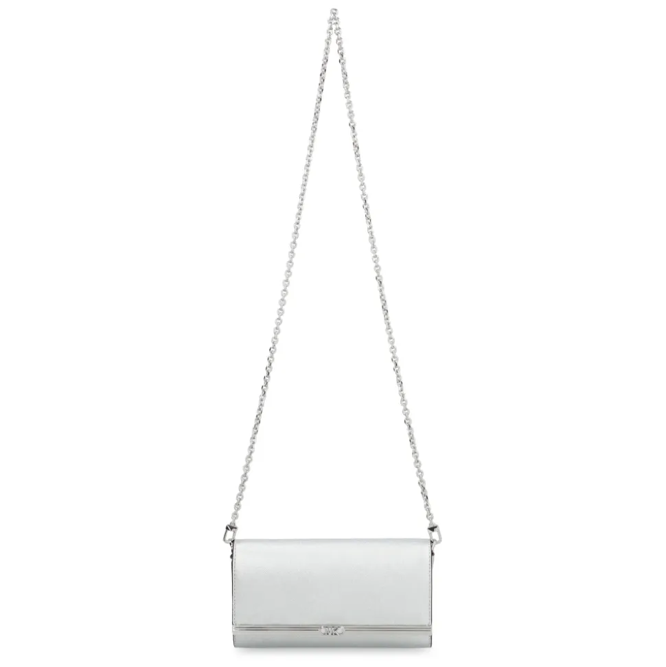 Metallische Leder Clutch mit Kettenriemen