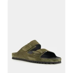 Militärgrüne Wildleder Pantoletten