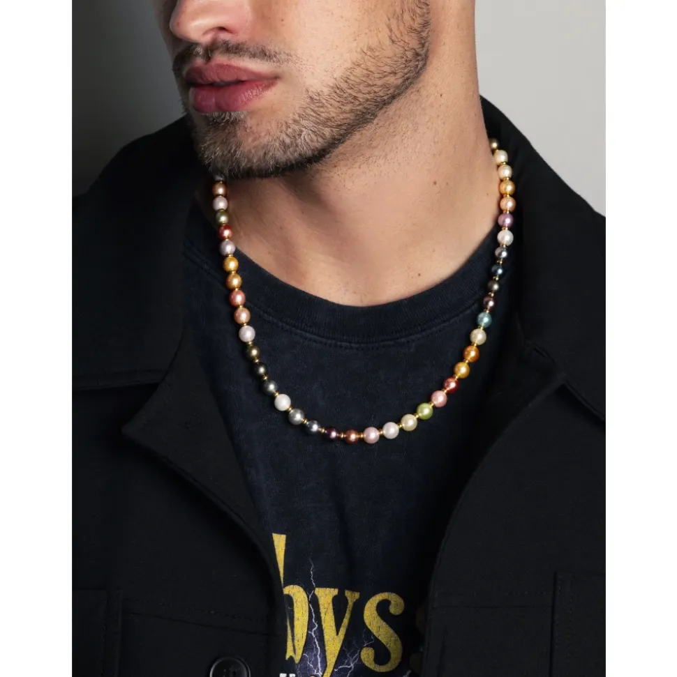 8mm Pastel Pearl Necklace with Gold