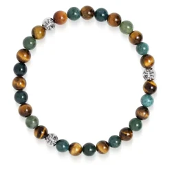 6mm Tiger Eye and Aquatic Agate Bracelet with Silver Balls