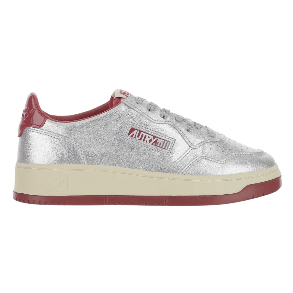 Niedrige Leder Sneakers Unisex Silber Rot