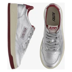 Niedrige Leder Sneakers Unisex Silber Rot