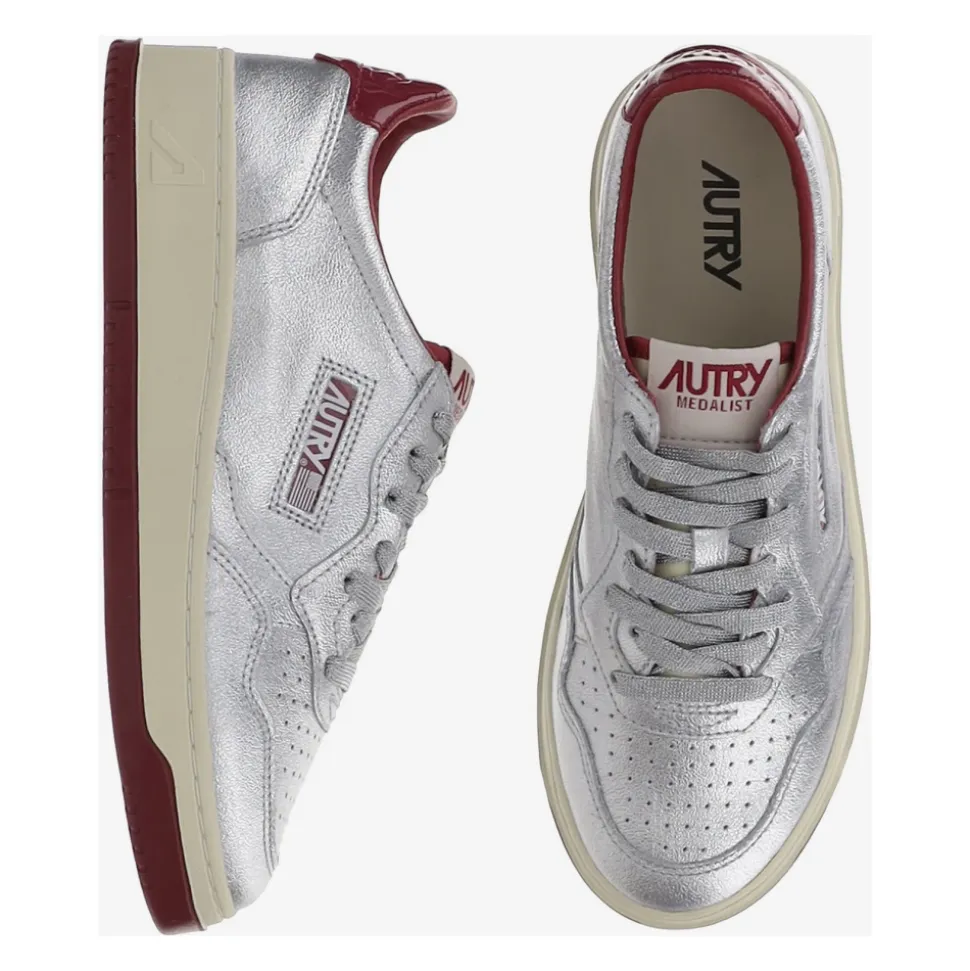 Niedrige Leder Sneakers Unisex Silber Rot
