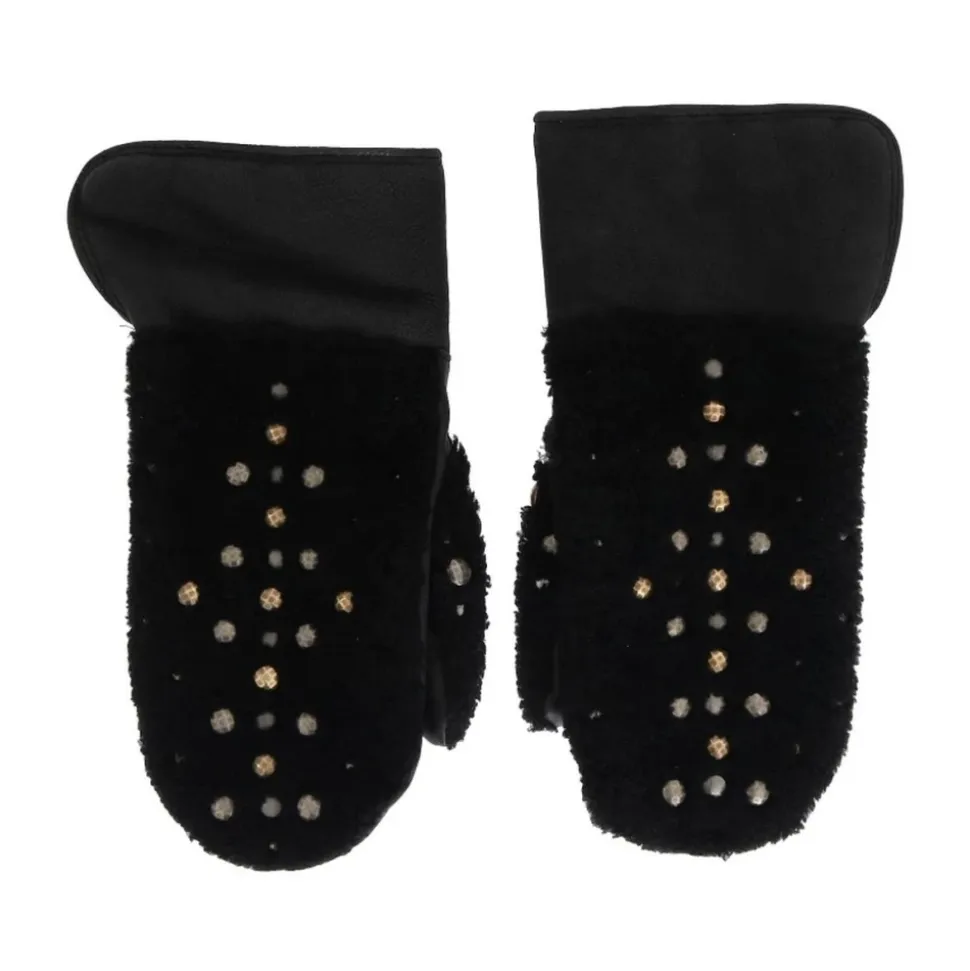 Nietenbesetzte Lammfellhandschuhe
