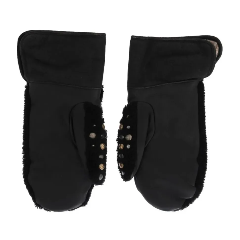 Nietenbesetzte Lammfellhandschuhe