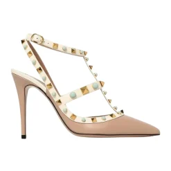 Nietenbesetzte Leder-Pumps