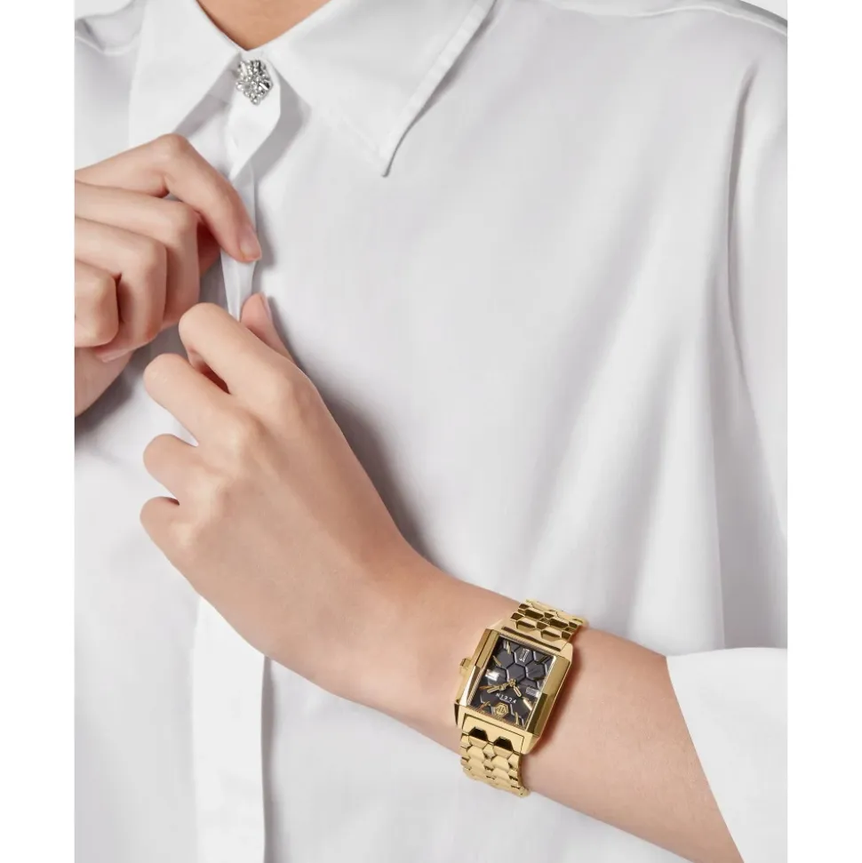 Offshore Square Goldene Uhr Schwarzes Zifferblatt