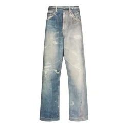 Oversize Trompe l`oeil Distressed Blue Jeans