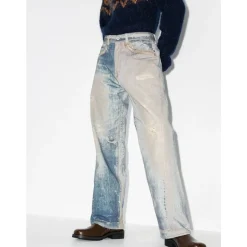 Oversize Trompe l`oeil Distressed Blue Jeans