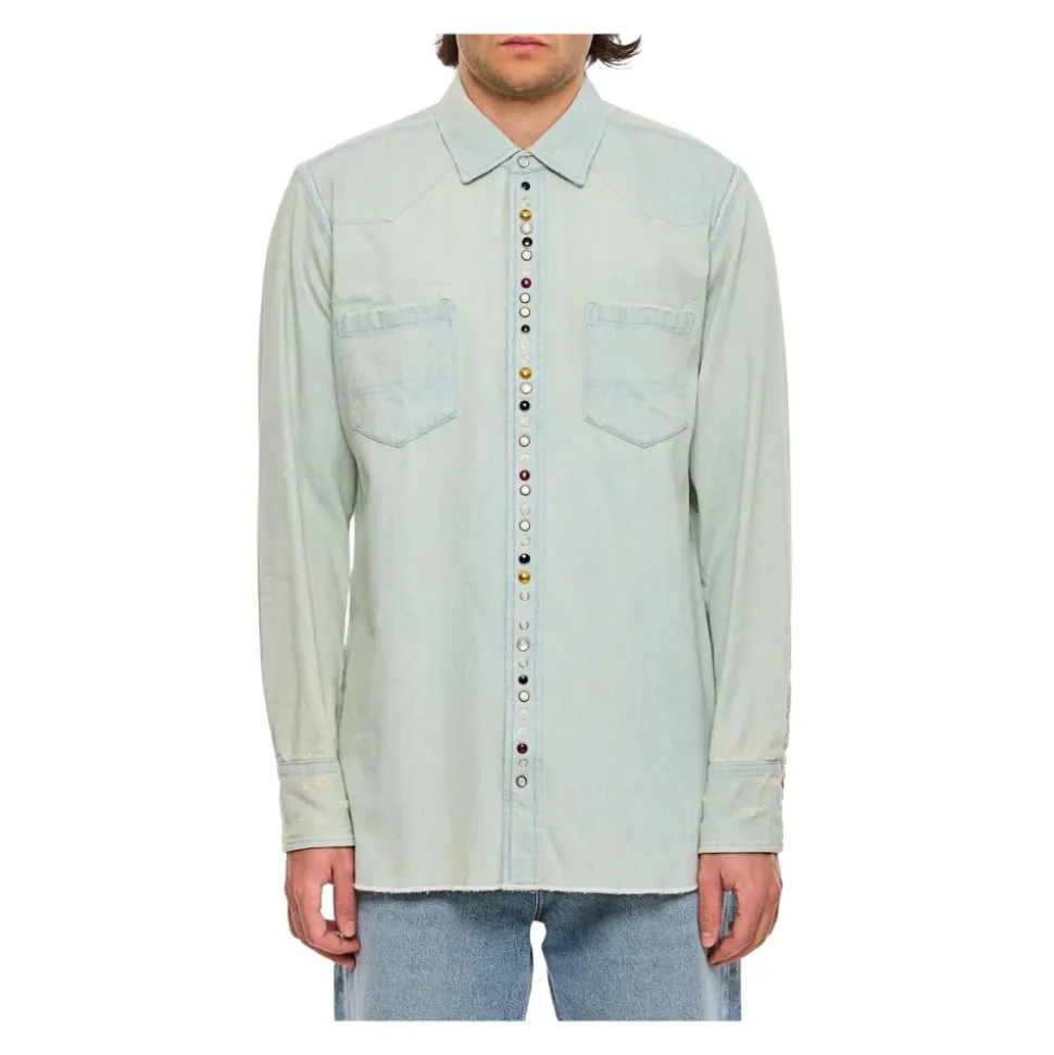 Perlenbesetzte Denimbluse