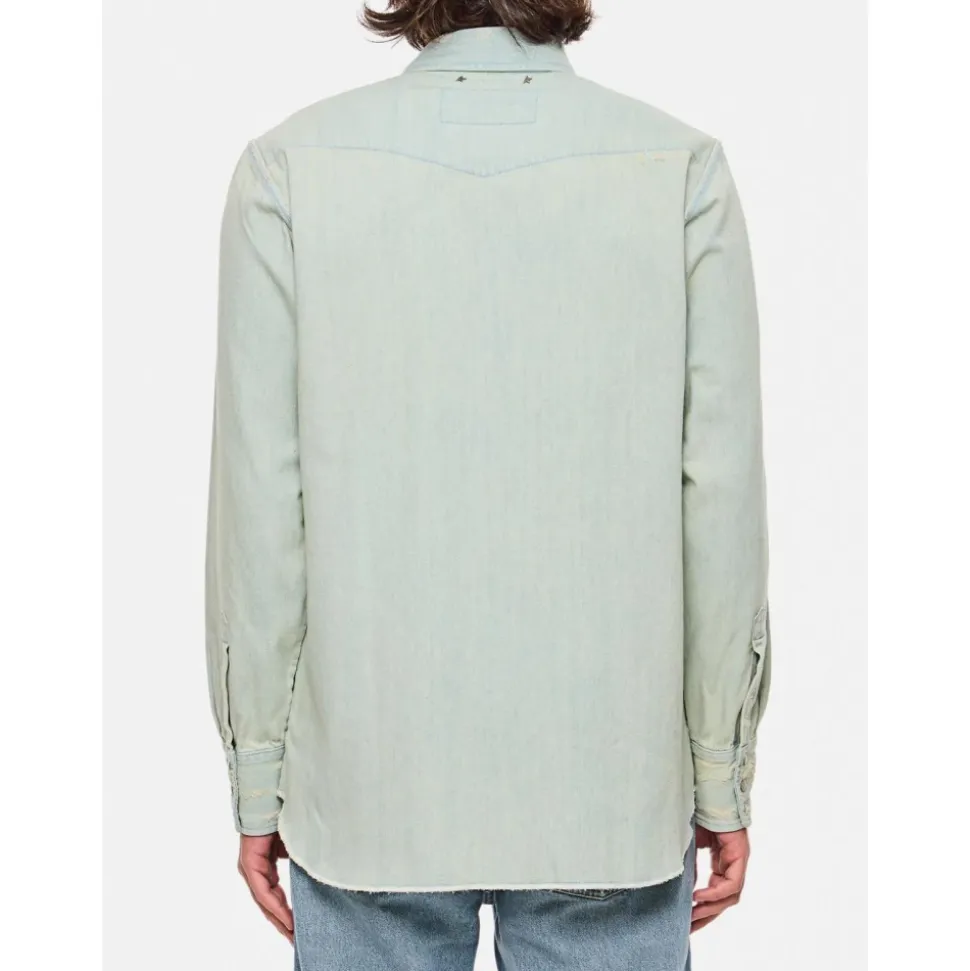 Perlenbesetzte Denimbluse