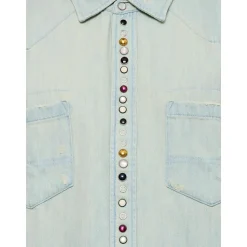Perlenbesetzte Denimbluse