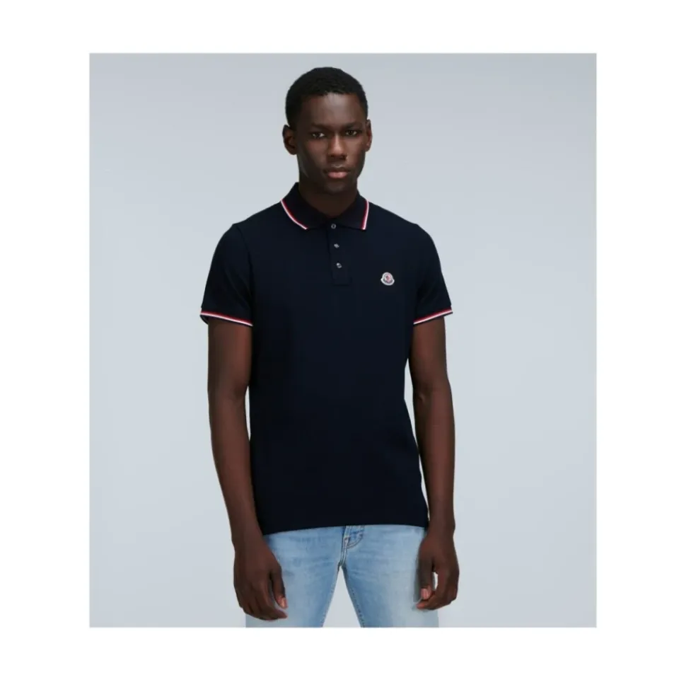 Piquet-Poloshirt mit dreifarbigem Besatz