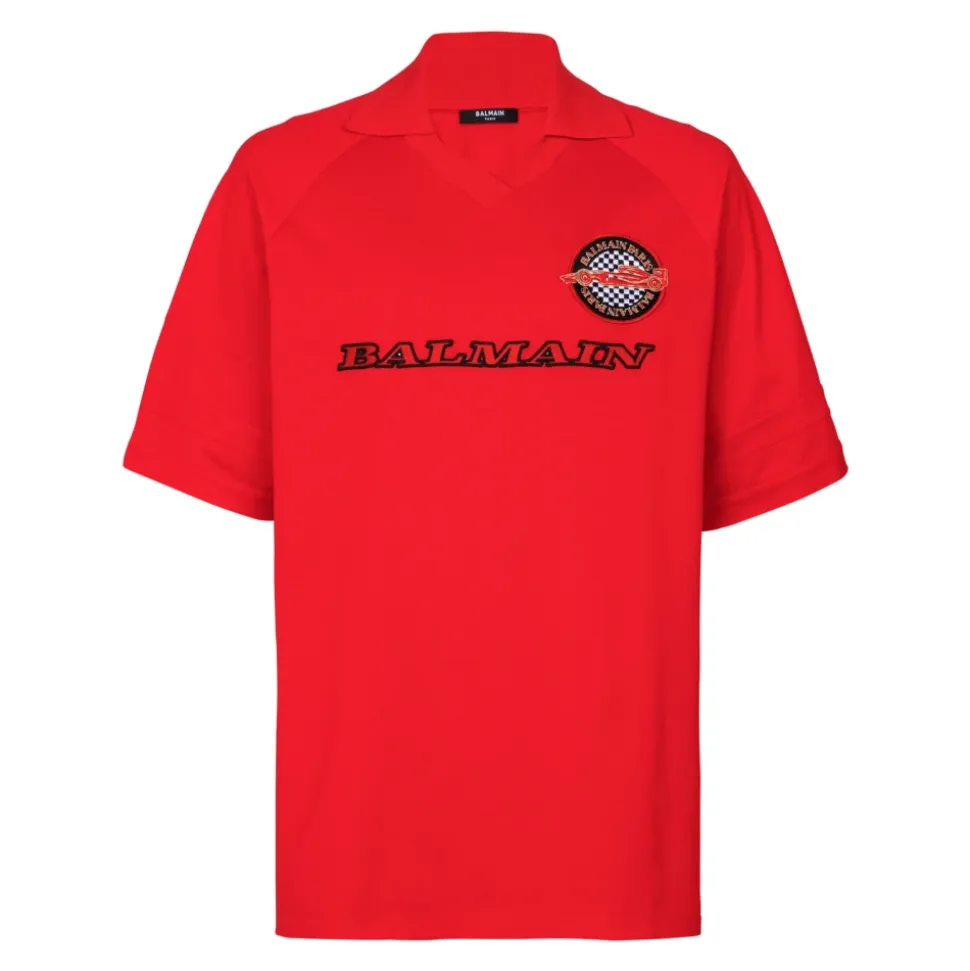 Piqué-Poloshirt aus Baumwolle mit Racing-Stickerei