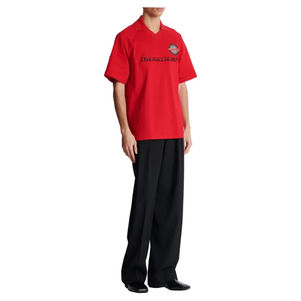 Piqué-Poloshirt aus Baumwolle mit Racing-Stickerei