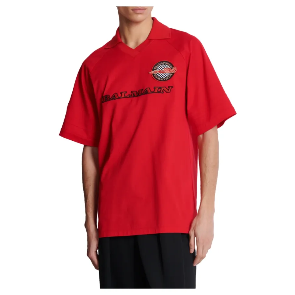 Piqué-Poloshirt aus Baumwolle mit Racing-Stickerei