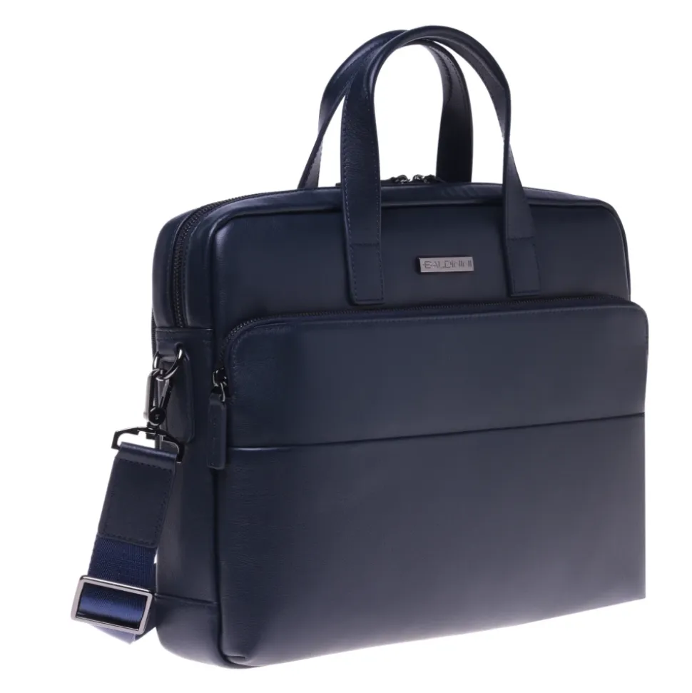 Professional bag in blue leather and nylon
