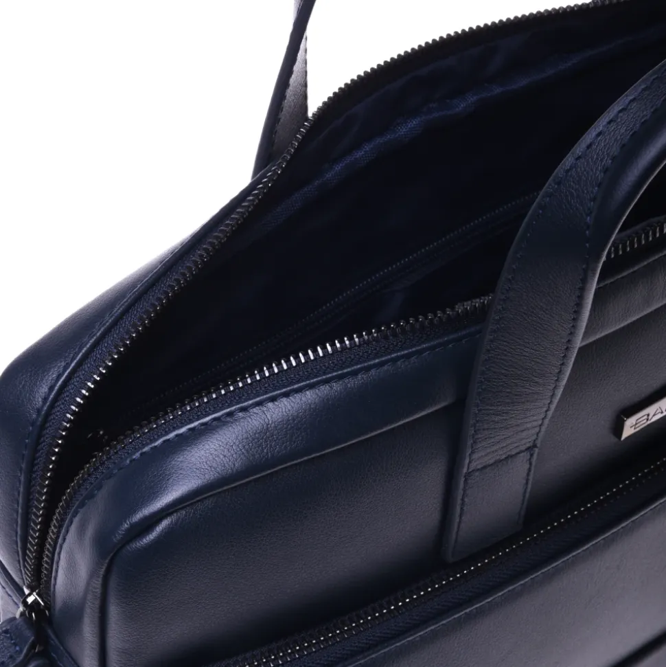 Professional bag in blue leather and nylon