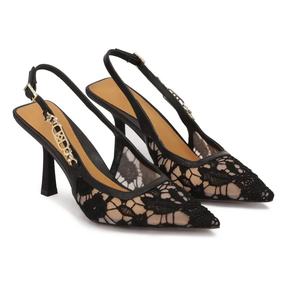 Pumps mit offener Ferse aus Spitze