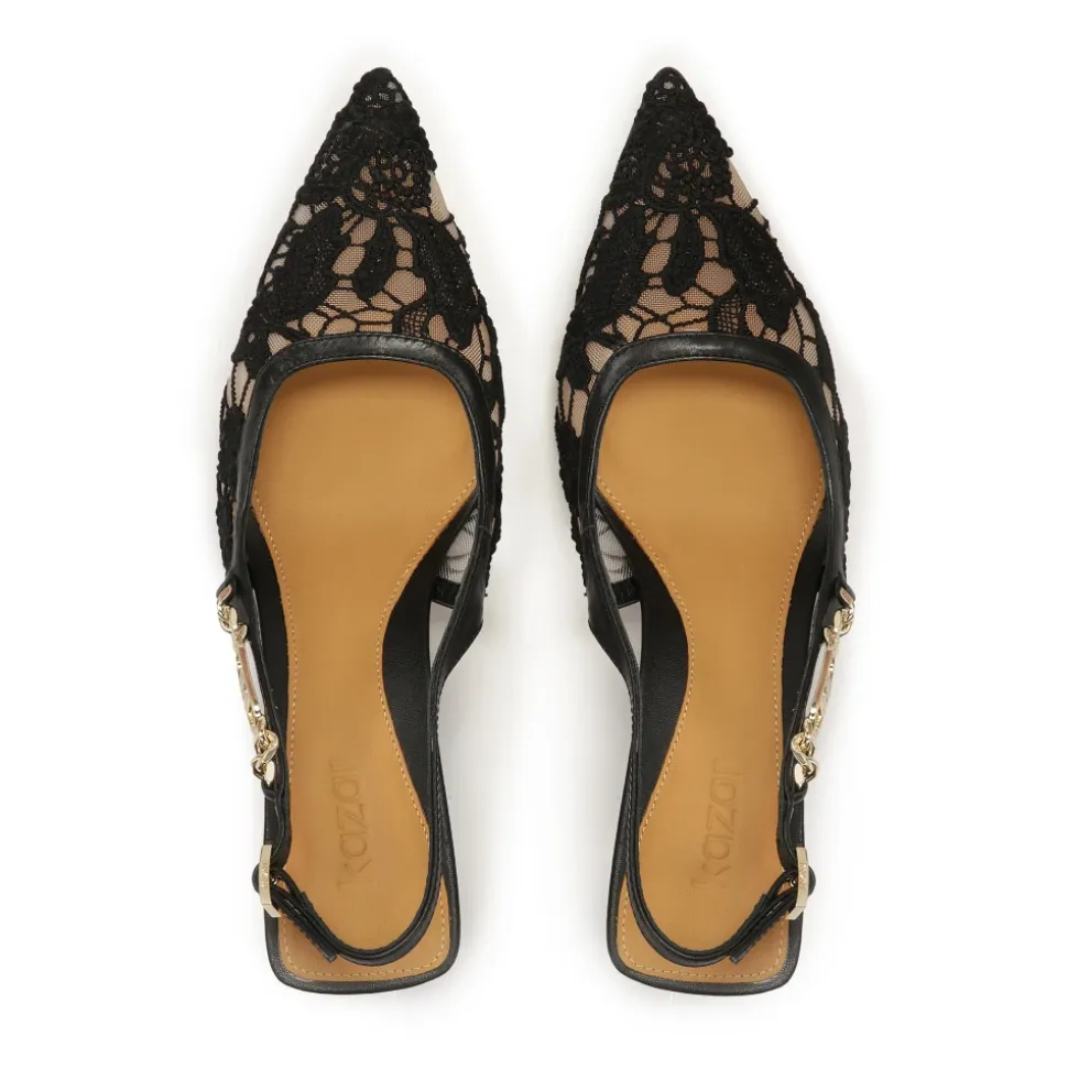 Pumps mit offener Ferse aus Spitze