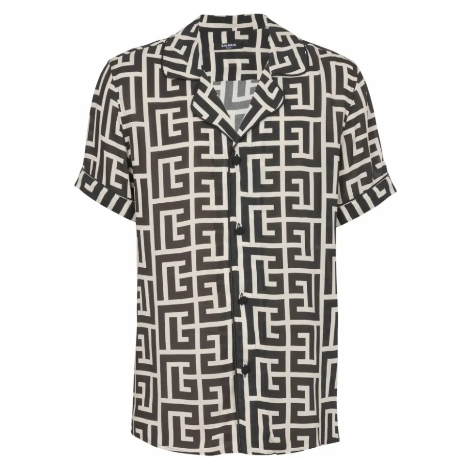 Pyjamahemd mit Monogramm-Print