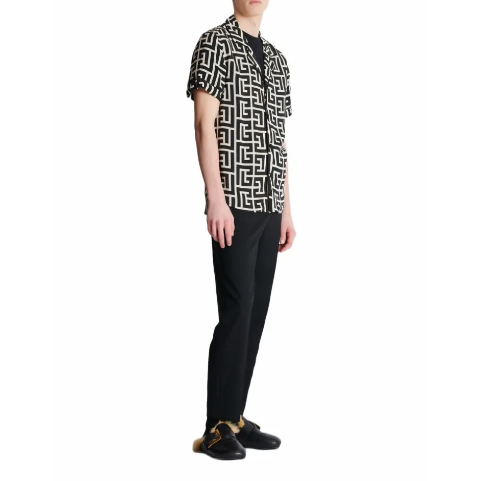 Pyjamahemd mit Monogramm-Print