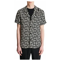 Pyjamahemd mit Monogramm-Print