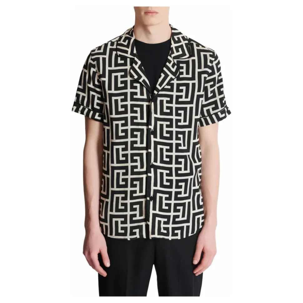 Pyjamahemd mit Monogramm-Print