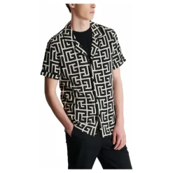 Pyjamahemd mit Monogramm-Print