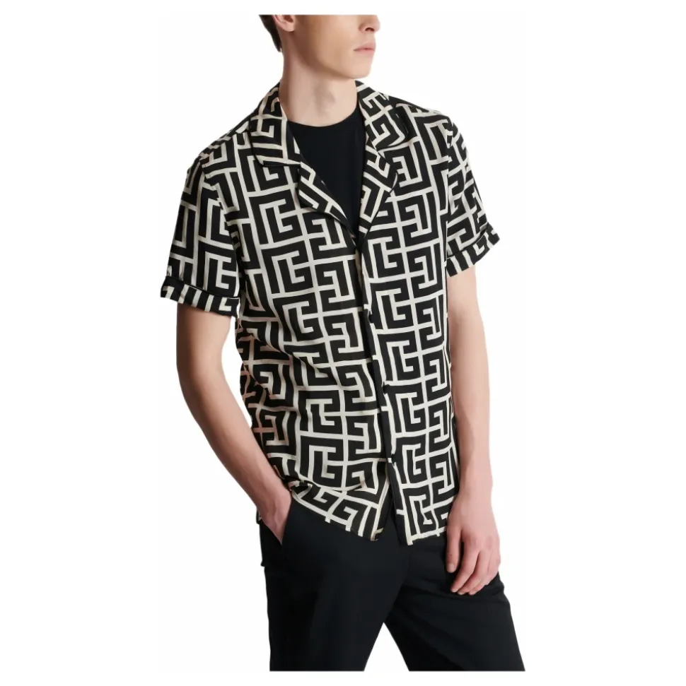 Pyjamahemd mit Monogramm-Print