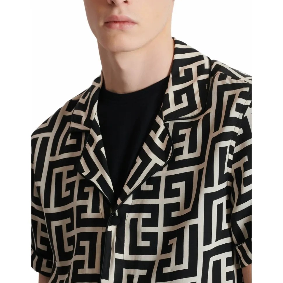 Pyjamahemd mit Monogramm-Print