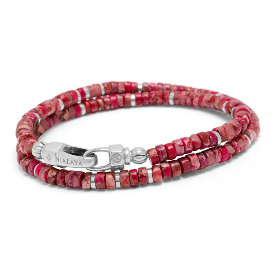 Red Howlite Heishi Wrap Bracelet with Silver