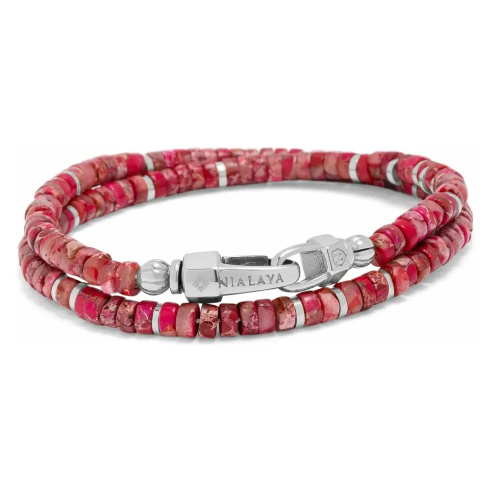 Red Howlite Heishi Wrap Bracelet with Silver
