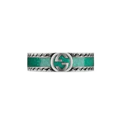 Ring mit Interlocking G-Motiv aus Sterlingsilber und türkisfarbener Emaille