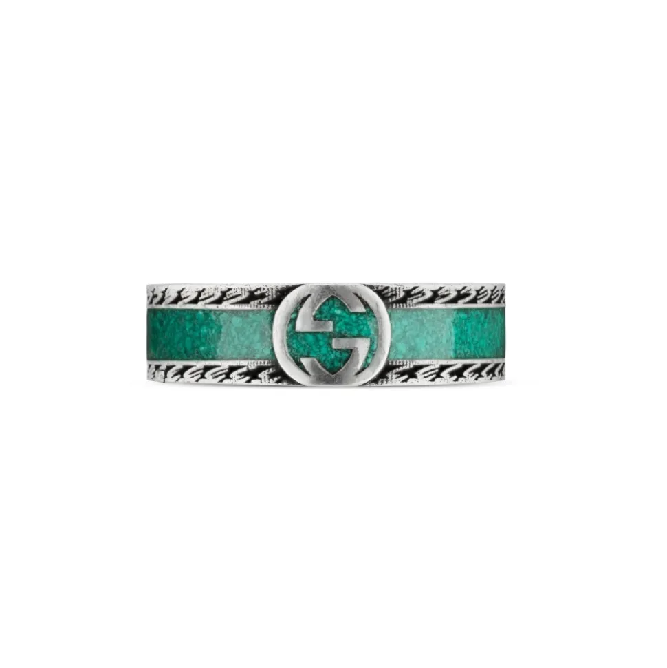 Ring mit Interlocking G-Motiv aus Sterlingsilber und türkisfarbener Emaille