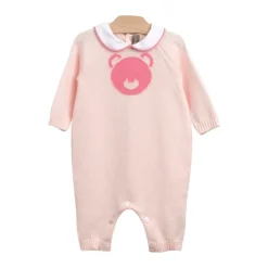 Rosa Baumwoll-Babystrampler mit Teddybär