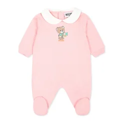 Rosa Fleece-Strampler mit Teddybär