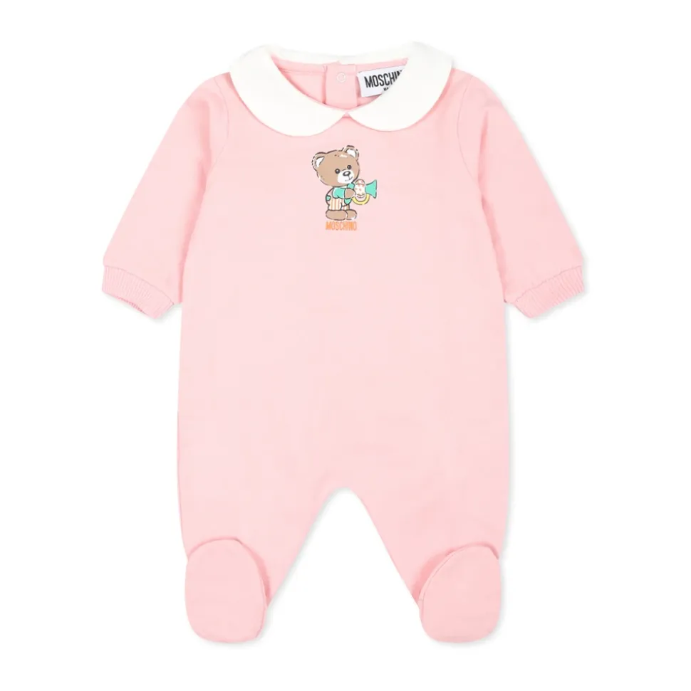 Rosa Fleece-Strampler mit Teddybär