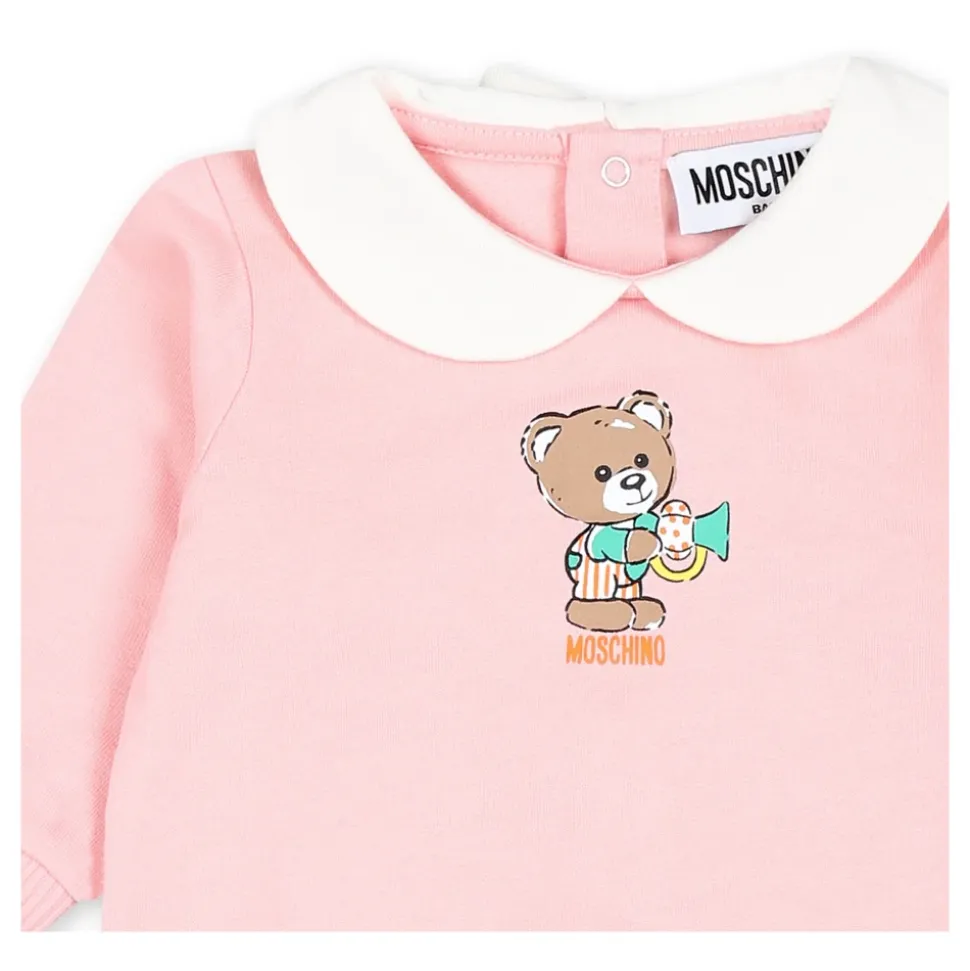 Rosa Fleece-Strampler mit Teddybär