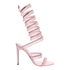 Rosa Leder- und Satinsandalen