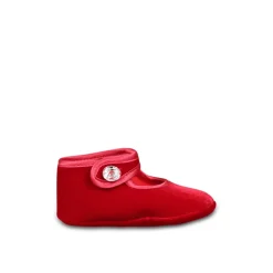 Rote Samt-Ballerinas mit Kristallriemen