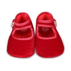 Rote Samt-Ballerinas mit Kristallriemen