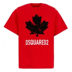 Rotes Baumwoll-T-Shirt mit Ahornblatt