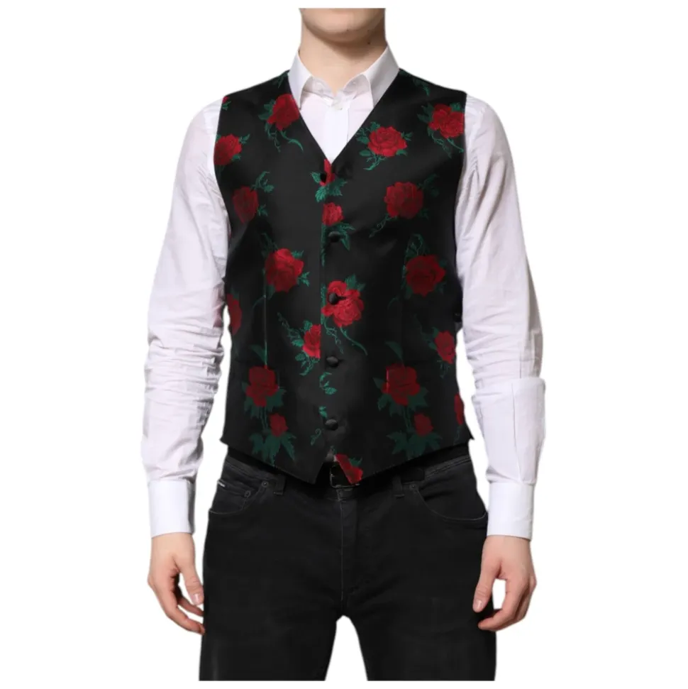 Rotes Blumen Brokat Formales Herrenweste