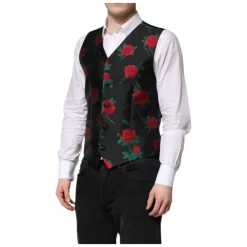 Rotes Blumen Brokat Formales Herrenweste